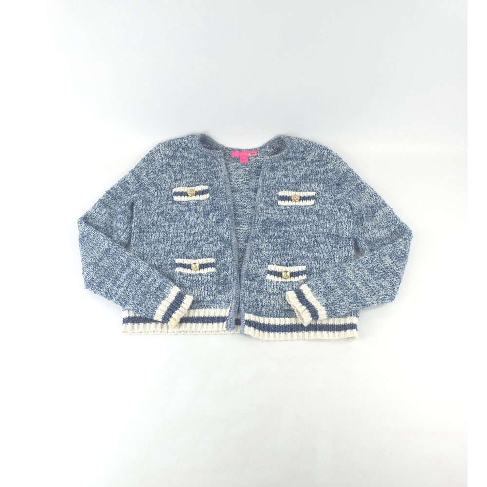 Lilly Pulitzer Beckington Cardigan Abaco Blue Marl Size Medium Sweater Tweed
